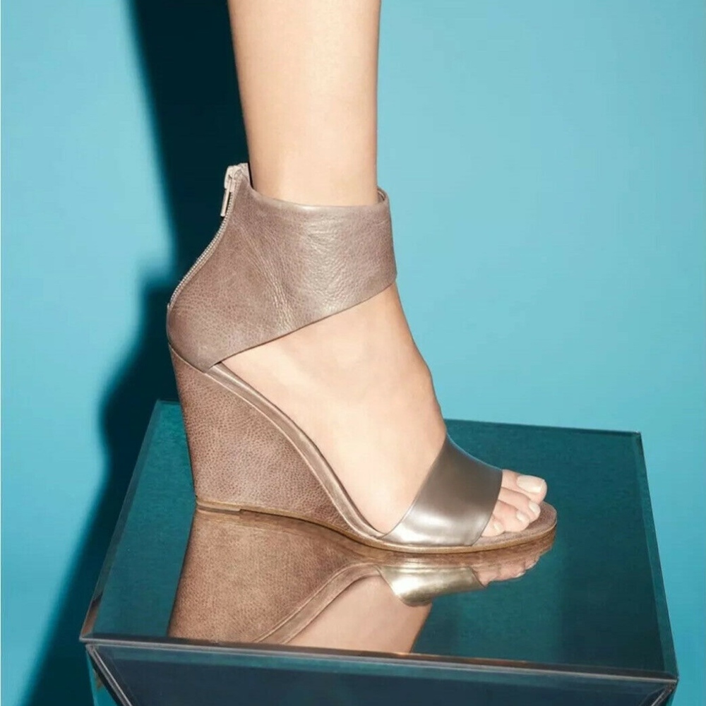 Vince  Kelan Ankle-Cuff Wedge Sandal Metallic